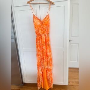 Ramy Brook Orange Printed High-Low Maxi Dress
